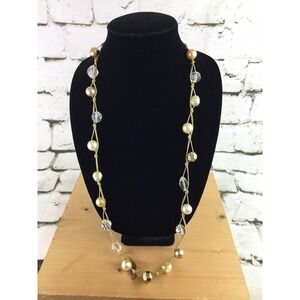 Cookie Lee Signed Beaded Necklace Extra Long Gold Toned